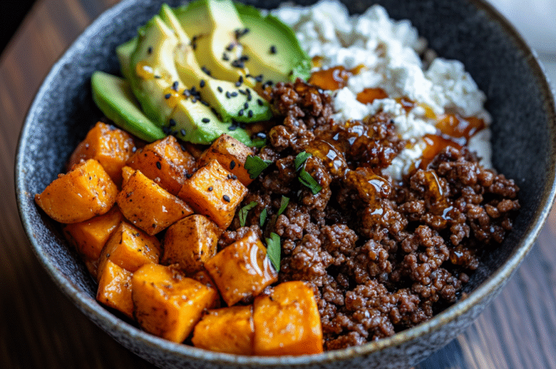 Cottage Cheese Sweet Potato Beef Bowl