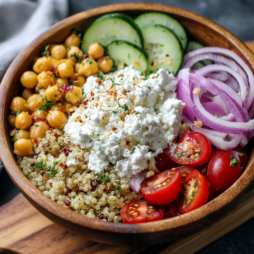Greek Quinoa Cottage Cheese Bowl